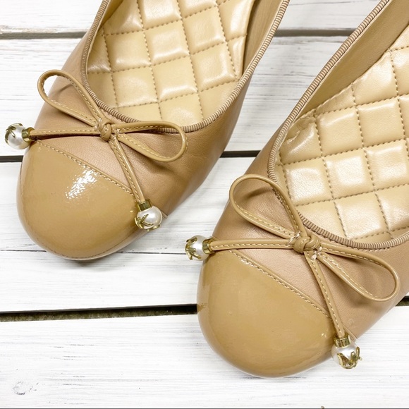 Michael Kors Quilted Nude Beige Patent Leather Ballet Chunky Heel 10 - Picture 3 of 12